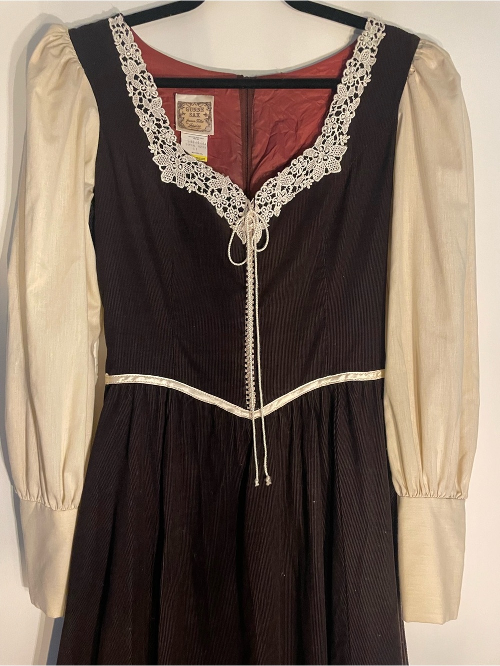 Gunne Sax Brown Corduroy 70s Prairie Midi Dress - Picture 3 of 8